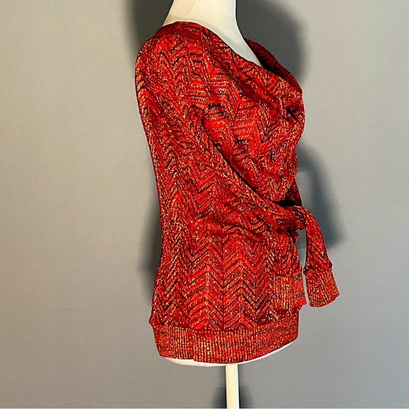 INC International Concepts Sm Red, Black, Silver Metallic Sweater, Cowl Neck - Picture 5 of 16